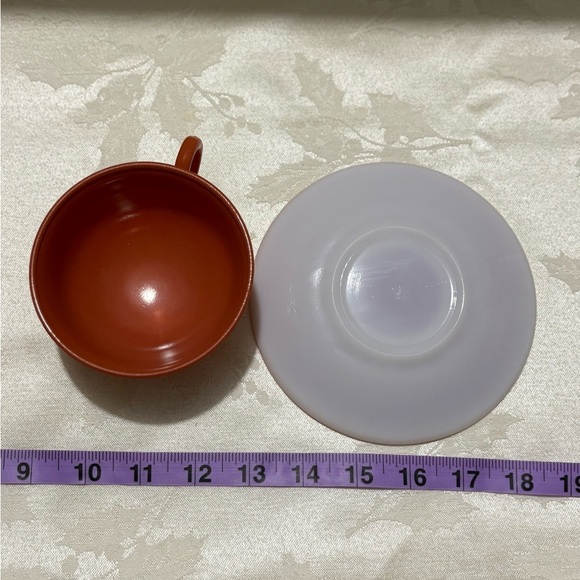 Vintage 1940’s Hazel Atlas Cup and Saucer, Sugar Dish and Creamer - Brick/Coral - Picture 16 of 16